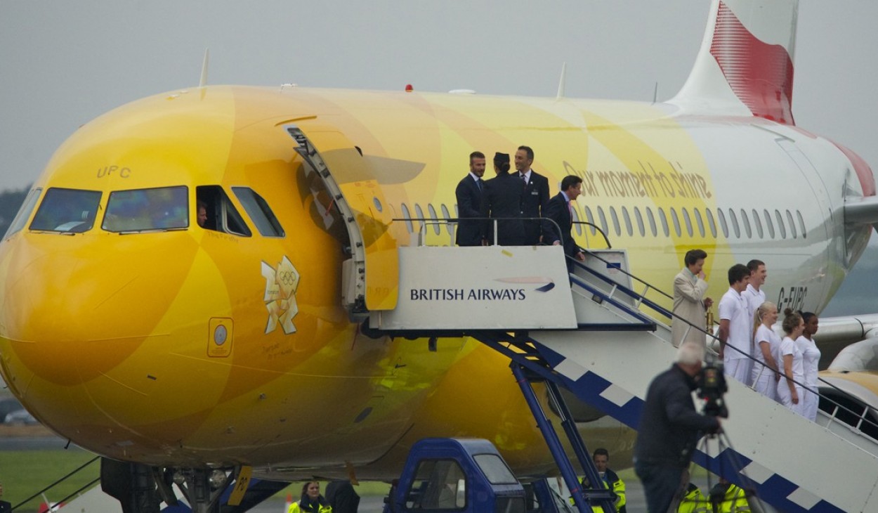 Athens Flight BA2012. Olympic Flame arrives in Cornwall